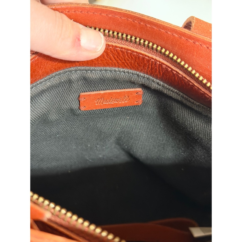 Madewell Small Transport Crossbody Bag English Saddle Leather Striped Strap Zip - Picture 4 of 5